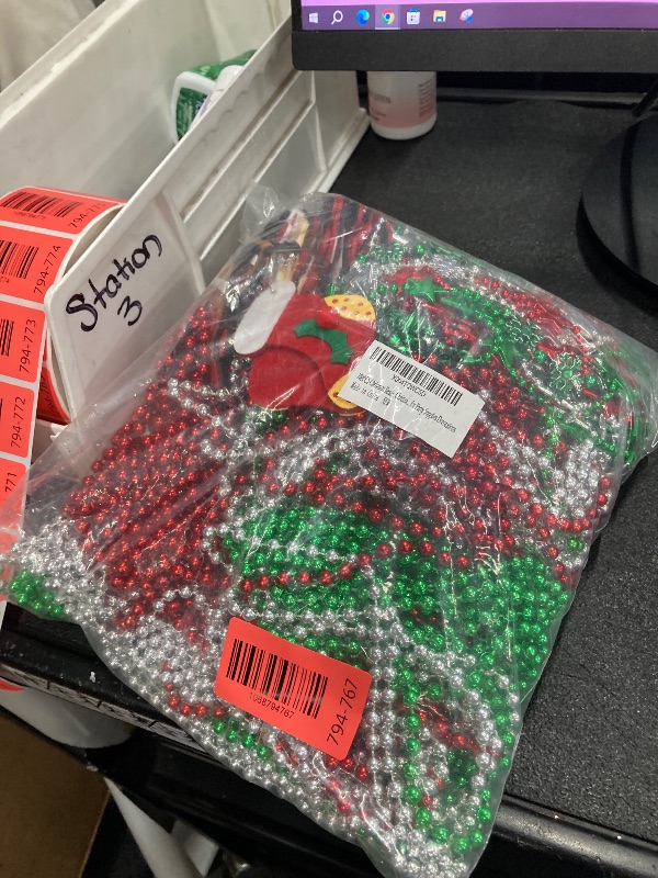 Photo 1 of 100PCS Christmas Necklace Accessories, 18 Kinds Red Green Silver Bead Necklace, 32" Snowman Santa Pendant Christmas Necklaces Bulk Party Supplies, Xmas Decor for Xmas New Years Ugly Sweater Party