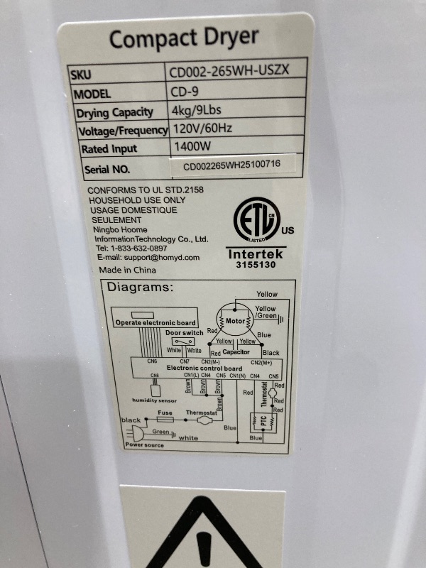 Photo 1 of **PARTS ONLY/MAJOR DAMAGE TO ONE SIDE/NO BOX****Euhomy Portable Dryer, 1400w, 2.65 Cu.Ft. Clothes Drying Machine with Exhaust Hose, Compact Dryer with Stainless Steel Drum, LCD Display, Suitable for Home, Apartment, RV
