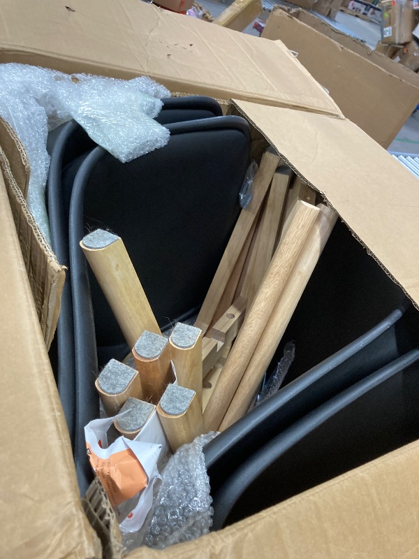 Photo 1 of **MAY BE MISSING SOME HARDWARE***Set of 4 Mid-Century Modern Dining Chairs, Black PU Leather Upholstered Seat with Durable Wood Legs for Kitchen, Dining Room & Home Use