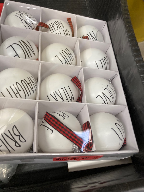 Photo 1 of 12 PCS Christmas Balls Ornaments Set, 2.36'' Shatterproof White Bulbs with Buffalo Plaid Bows, Well-Crafted Farmhouse Christmas Tree Decorations Balls, Plaid Christmas Ornaments for Tree Decor