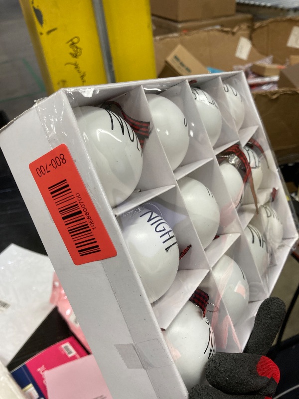 Photo 1 of 12 PCS Christmas Balls Ornaments Set, 2.36'' Shatterproof White Bulbs with Buffalo Plaid Bows, Well-Crafted Farmhouse Christmas Tree Decorations Balls, Plaid Christmas Ornaments for Tree Decor