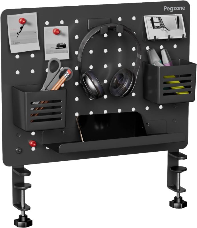 Photo 1 of Clamp-on Desk Pegboard, Desk Organizer for Office Gaming Home, Magnetic Metal Peg Board with 10 Accessories, Privacy Panel for Office