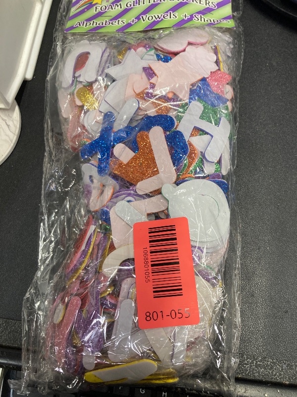 Photo 1 of [8 Sets] Letters and Shapes Foam Glitter Alphabet Stickers (Pack of Approx. 384 Pieces) Self Adhesive - 8 Colors | 208 Letters, 80 Vowels and 96 Shapes