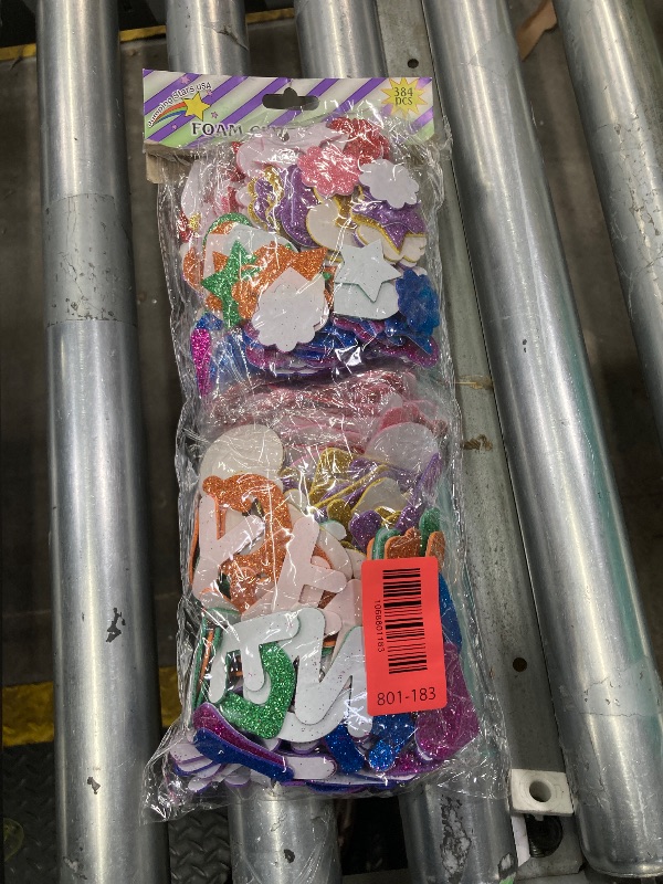 Photo 1 of [8 Sets] Letters and Shapes Foam Glitter Alphabet Stickers (Pack of Approx. 384 Pieces) Self Adhesive - 8 Colors | 208 Letters, 80 Vowels and 96 Shapes