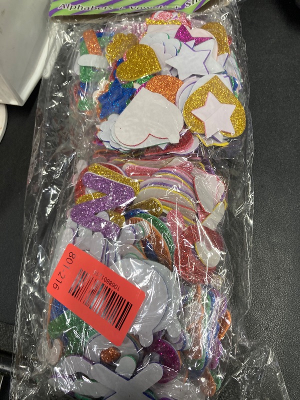 Photo 1 of [8 Sets] Letters and Shapes Foam Glitter Alphabet Stickers (Pack of Approx. 384 Pieces) Self Adhesive - 8 Colors | 208 Letters, 80 Vowels and 96 Shapes