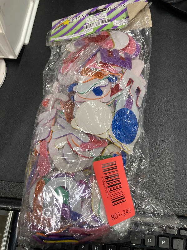 Photo 1 of [8 Sets] Letters and Shapes Foam Glitter Alphabet Stickers (Pack of Approx. 384 Pieces) Self Adhesive - 8 Colors | 208 Letters, 80 Vowels and 96 Shapes