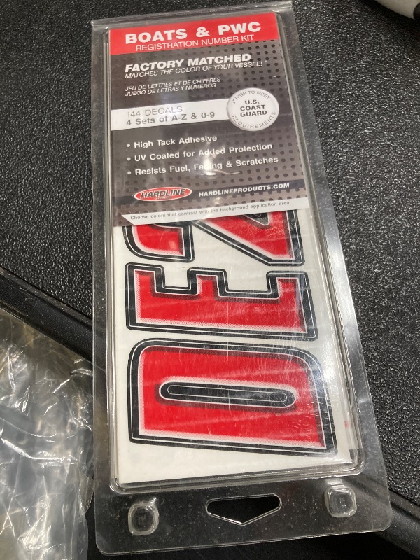 Photo 1 of ***(MISSING PARTS -SELLING AS IS)*** Hardline Products Series 800 Factory Matched 3-Inch Boat & PWC Registration Number Kit, Red/Black