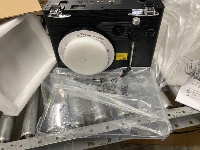 Photo 1 of ***broken***Bluetooth Vinyl Record Player with CD & Internet Radio, 3-Speed Belt-Drive Turntable with USB Recording, AUX/RCA Output, Tone & Remote Control, Vintage Black Vinyl Player for Home Entertainment & Gift