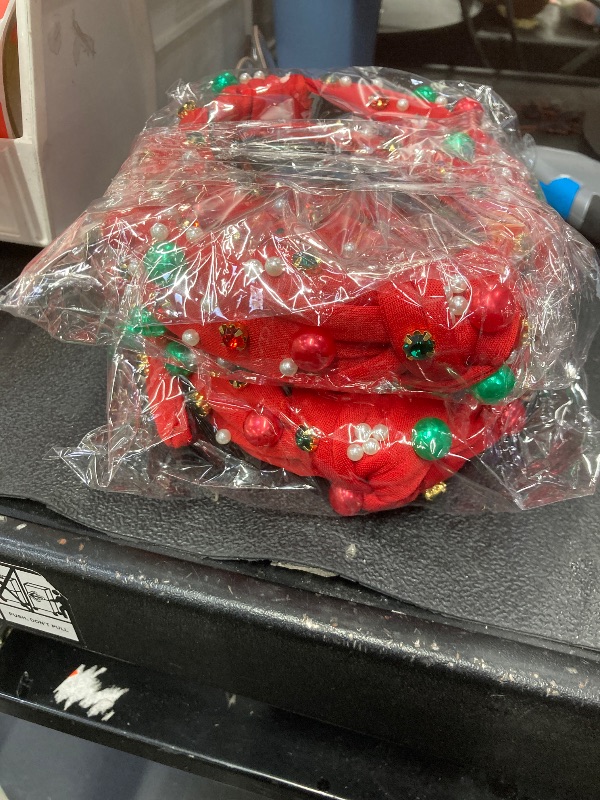 Photo 1 of ******* PACK OF 2******* Corabsar 2Pcs Christmas Headbands for Women - Red Green Pearl Rhinestone Crystal Jeweled Headbands - Fashion Elegant Wide Top Knot Christmas Headband for Holiday Costumes for Women Accessories(Red)