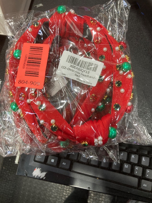 Photo 1 of ***** PACK OF 2****** 2Pcs Christmas Headbands for Women - Red Green Pearl Rhinestone Crystal Jeweled Headbands - Fashion Elegant Wide Top Knot Christmas Headband for Holiday Costumes for Women Accessories(Red)