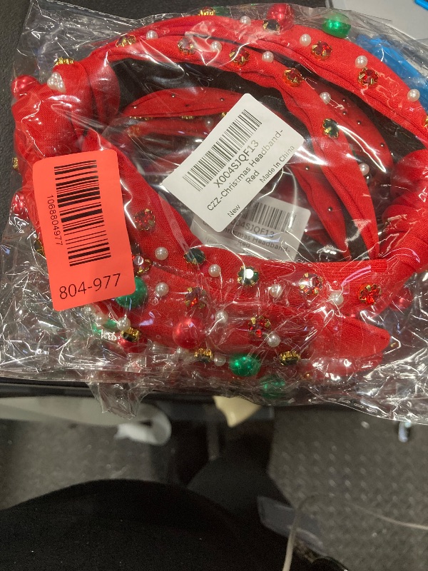 Photo 1 of ******* PACK OF 2******Corabsar 2Pcs Christmas Headbands for Women - Red Green Pearl Rhinestone Crystal Jeweled Headbands - Fashion Elegant Wide Top Knot Christmas Headband for Holiday Costumes for Women Accessories(Red)