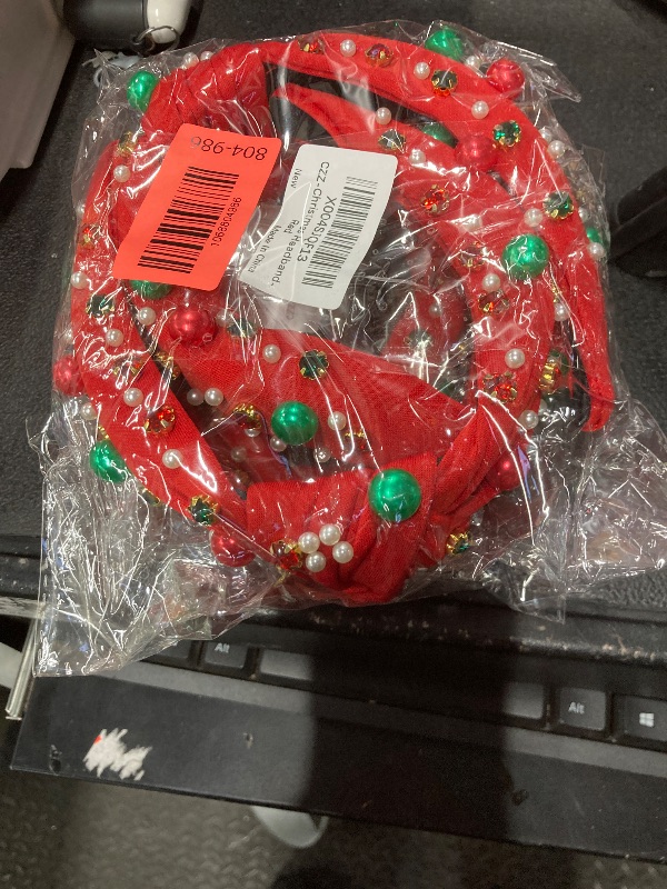 Photo 1 of ****** PACK OF 2********* Corabsar 2Pcs Christmas Headbands for Women - Red Green Pearl Rhinestone Crystal Jeweled Headbands - Fashion Elegant Wide Top Knot Christmas Headband for Holiday Costumes for Women Accessories(Red)