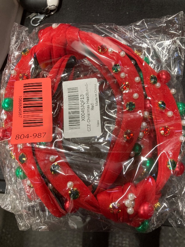 Photo 1 of ***** PACK OF 2**** Corabsar 2Pcs Christmas Headbands for Women - Red Green Pearl Rhinestone Crystal Jeweled Headbands - Fashion Elegant Wide Top Knot Christmas Headband for Holiday Costumes for Women Accessories(Red)