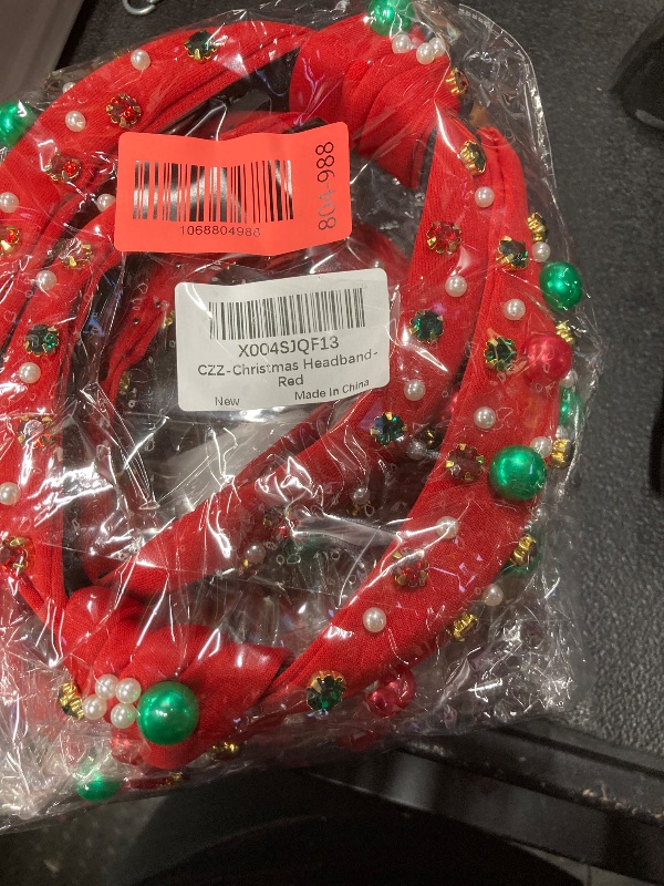 Photo 1 of *** PACK OF 2***** Corabsar 2Pcs Christmas Headbands for Women - Red Green Pearl Rhinestone Crystal Jeweled Headbands - Fashion Elegant Wide Top Knot Christmas Headband for Holiday Costumes for Women Accessories(Red)