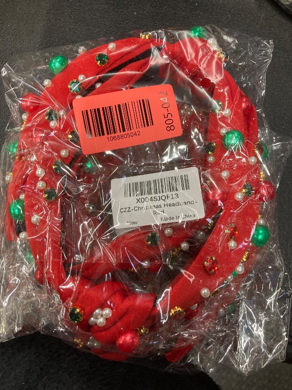 Photo 1 of ******* PACK OF 2****** Corabsar 2Pcs Christmas Headbands for Women - Red Green Pearl Rhinestone Crystal Jeweled Headbands - Fashion Elegant Wide Top Knot Christmas Headband for Holiday Costumes for Women Accessories(Red)
