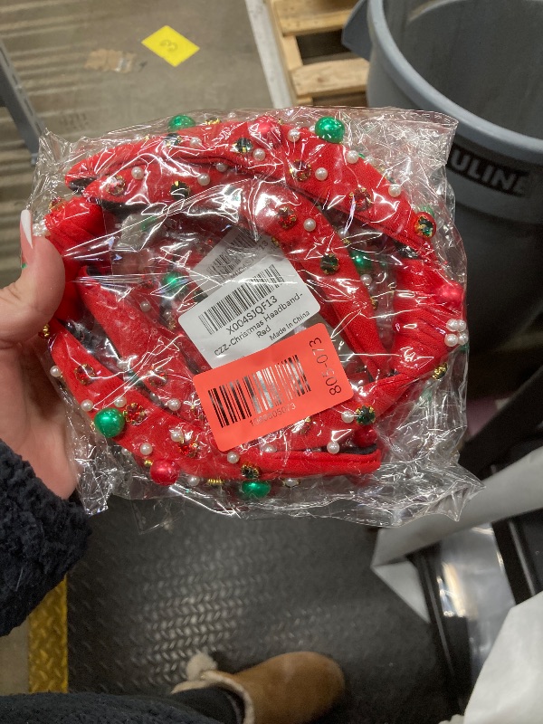 Photo 1 of ****** PACK OF 2***** Corabsar 2Pcs Christmas Headbands for Women - Red Green Pearl Rhinestone Crystal Jeweled Headbands - Fashion Elegant Wide Top Knot Christmas Headband for Holiday Costumes for Women Accessories(Red)