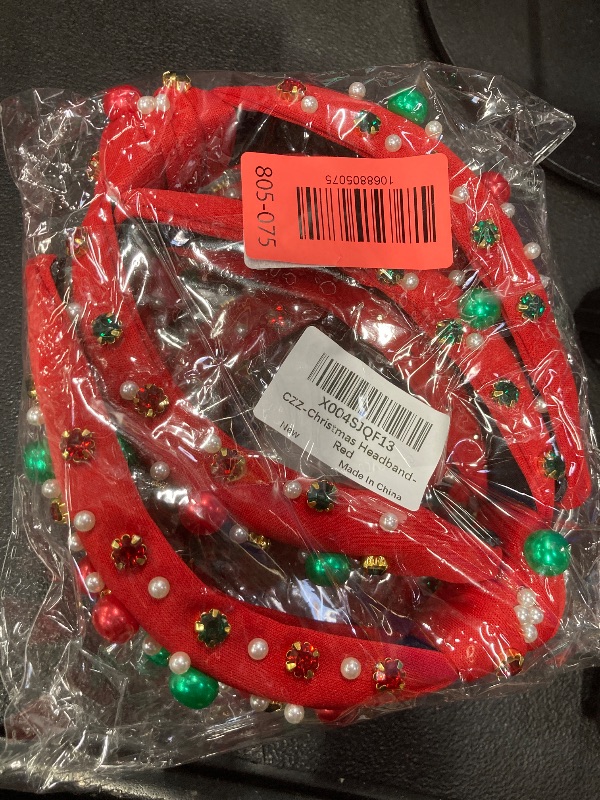 Photo 1 of ****** PACK OF 2**** Corabsar 2Pcs Christmas Headbands for Women - Red Green Pearl Rhinestone Crystal Jeweled Headbands - Fashion Elegant Wide Top Knot Christmas Headband for Holiday Costumes for Women Accessories(Red)