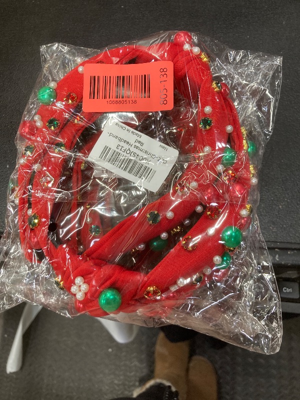 Photo 1 of ***** PACK OF 2**** Corabsar 2Pcs Christmas Headbands for Women - Red Green Pearl Rhinestone Crystal Jeweled Headbands - Fashion Elegant Wide Top Knot Christmas Headband for Holiday Costumes for Women Accessories(Red)