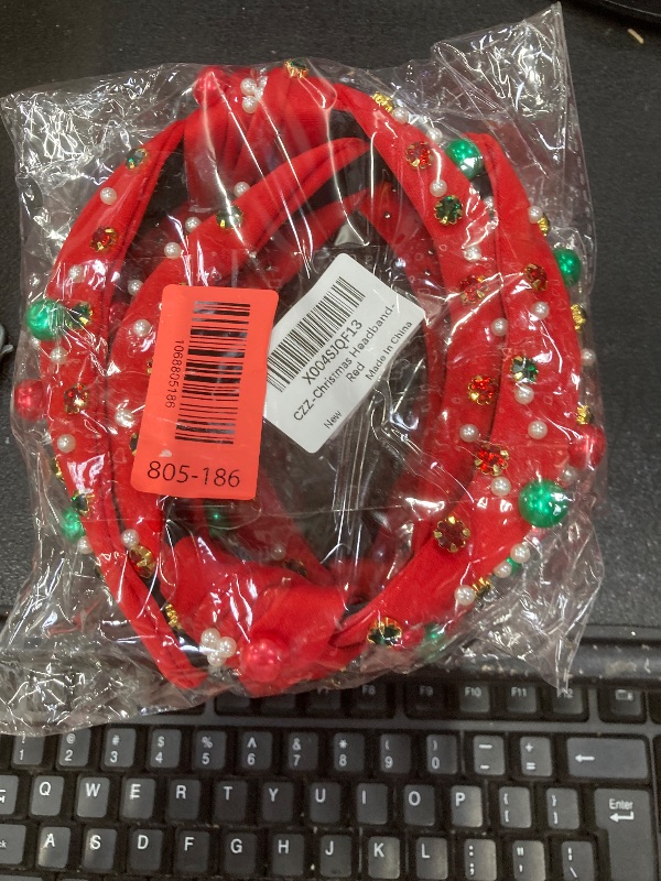 Photo 1 of ******** PACK OF 2***** Corabsar 2Pcs Christmas Headbands for Women - Red Green Pearl Rhinestone Crystal Jeweled Headbands - Fashion Elegant Wide Top Knot Christmas Headband for Holiday Costumes for Women Accessories(Red)
