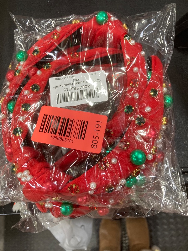 Photo 1 of ******** PACK OF 2****** Corabsar 2Pcs Christmas Headbands for Women - Red Green Pearl Rhinestone Crystal Jeweled Headbands - Fashion Elegant Wide Top Knot Christmas Headband for Holiday Costumes for Women Accessories(Red)