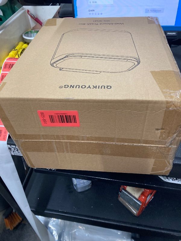 Photo 1 of ****Factory seal****

Small Trash Can with Lid, 1.8 Gallon Flip-Top Wall-Mounted Garbage Can, Slim Waste Basket & Compost Bin for Bathroom, Kitchen, Bedroom, Living Room, Office, Laundry - White (1.8 Gel) (2.1 Gel)