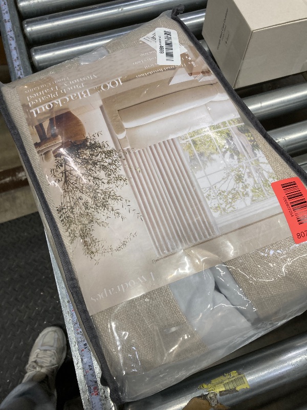 Photo 1 of 112 Inch Linen Blackout Curtains 112 Inches Long for Bedroom Neutral Boho Pinch Pleated 100% Black Out Room Darkening Sound Dampening Window Drapes Double Layer Soundproof 112 Inch Curtains Oatmeal