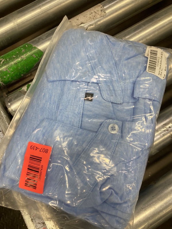 Photo 1 of ?Men's Banded Collar Stripe Shirt, Linen Cotton Mandarin Collar Long Sleeve Button Down Shirts Collarless Tops with Pocket for Casual & Business Light Blue