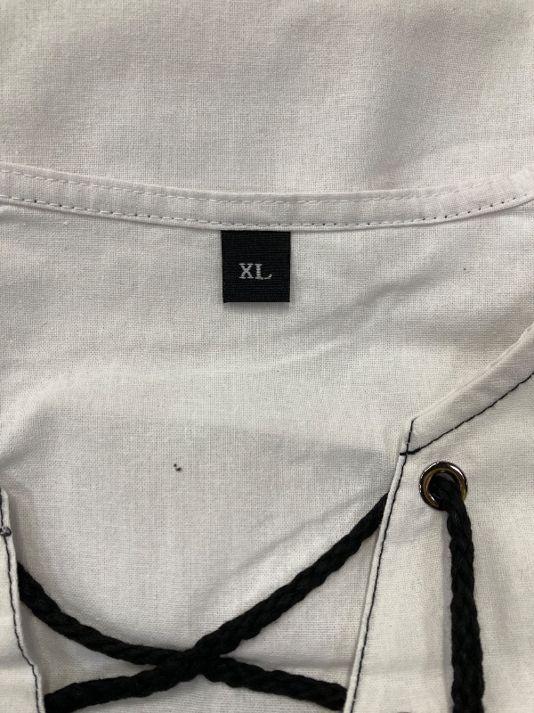 Photo 1 of ?Men's Banded Collar Stripe Shirt, Linen Cotton Mandarin Collar Long Sleeve Button Down Shirts Collarless Tops with Pocket for Casual & Business (Navy XXL)