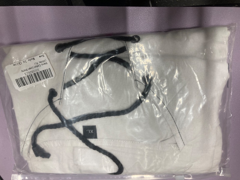 Photo 1 of ?Men's Banded Collar Stripe Shirt, Linen Cotton Mandarin Collar Long Sleeve Button Down Shirts Collarless Tops with Pocket for Casual & Business (Navy XXL)