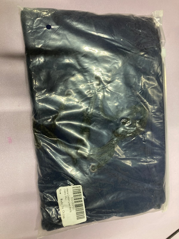 Photo 1 of ?Men's Banded Collar Stripe Shirt, Linen Cotton Mandarin Collar Long Sleeve Button Down Shirts Collarless Tops with Pocket for Casual & Business (Navy XXXL)