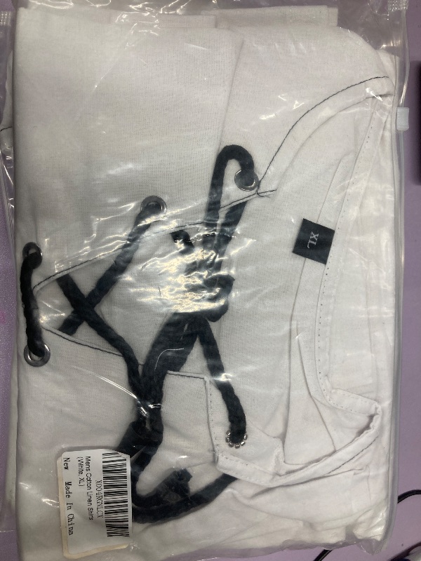 Photo 1 of ?Men's Banded Collar Stripe Shirt, Linen Cotton Mandarin Collar Long Sleeve Button Down Shirts Collarless Tops with Pocket for Casual & Business (Navy XXL)