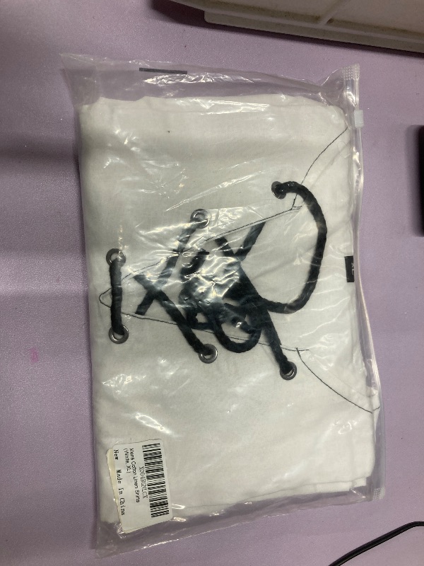 Photo 1 of ?Men's Banded Collar Stripe Shirt, Linen Cotton Mandarin Collar Long Sleeve Button Down Shirts Collarless Tops with Pocket for Casual & Business (Navy XXL)