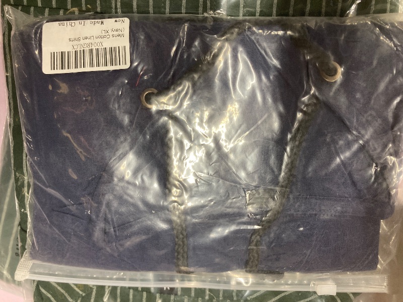 Photo 1 of ?Men's Banded Collar Stripe Shirt, Linen Cotton Mandarin Collar Long Sleeve Button Down Shirts Collarless Tops with Pocket for Casual & Business (Navy XXL)