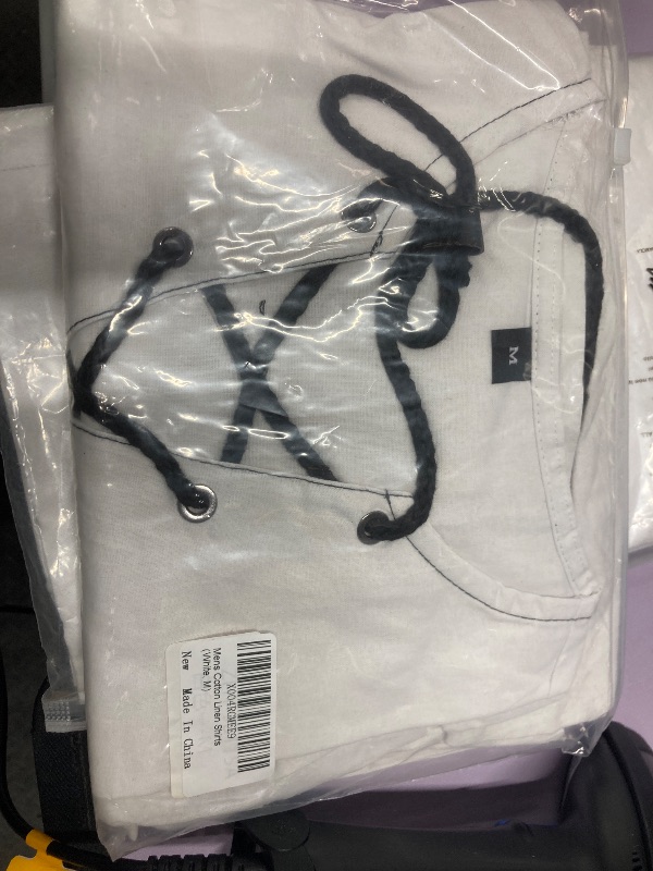 Photo 1 of ?Men's Banded Collar Stripe Shirt, Linen Cotton Mandarin Collar Long Sleeve Button Down Shirts Collarless Tops with Pocket for Casual & Business (Navy XL)