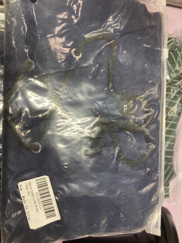 Photo 1 of ?Men's Banded Collar Stripe Shirt, Linen Cotton Mandarin Collar Long Sleeve Button Down Shirts Collarless Tops with Pocket for Casual & Business (Navy XXL)