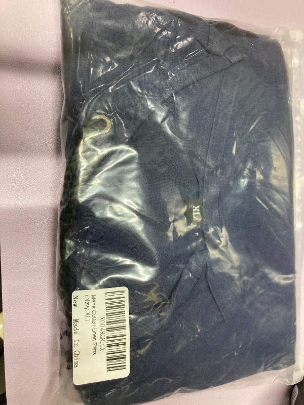 Photo 1 of ?Men's Banded Collar Stripe Shirt, Linen Cotton Mandarin Collar Long Sleeve Button Down Shirts Collarless Tops with Pocket for Casual & Business (Navy XXL)