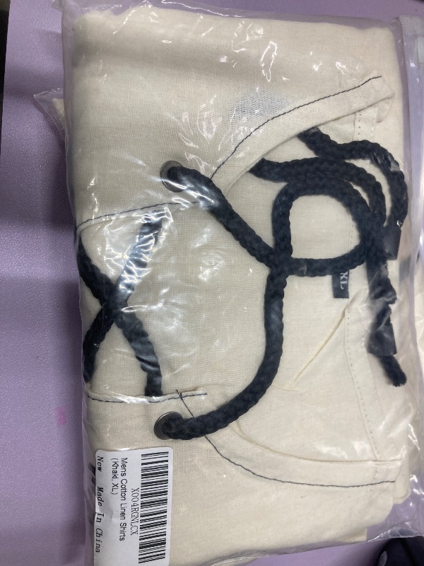 Photo 1 of ?Men's Banded Collar Stripe Shirt, Linen Cotton Mandarin Collar Long Sleeve Button Down Shirts Collarless Tops with Pocket for Casual & Business (Navy XXL)