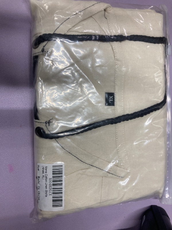 Photo 1 of ?Men's Banded Collar Stripe Shirt, Linen Cotton Mandarin Collar Long Sleeve Button Down Shirts Collarless Tops with Pocket for Casual & Business (Navy XXL)