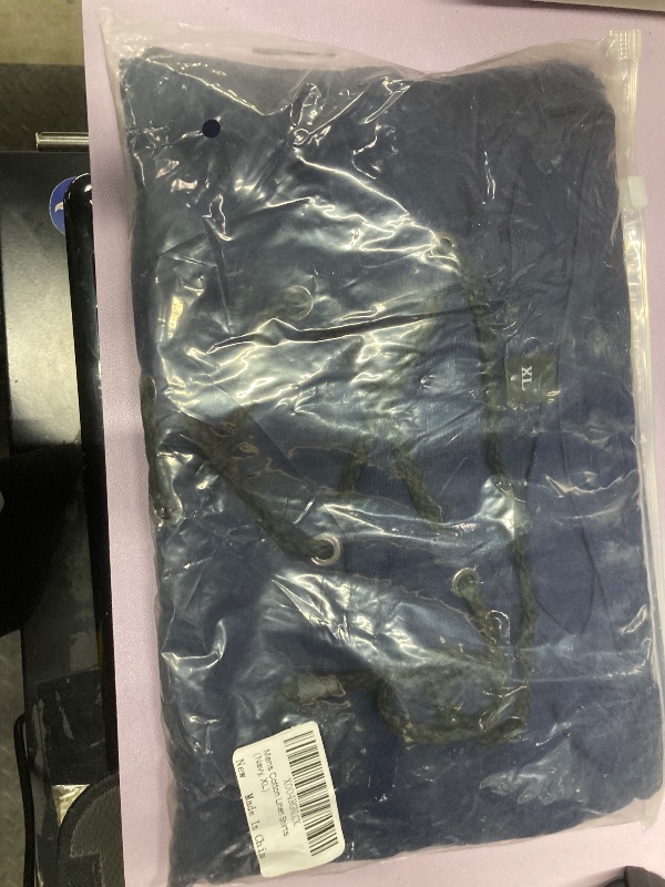 Photo 1 of ?Men's Banded Collar Stripe Shirt, Linen Cotton Mandarin Collar Long Sleeve Button Down Shirts Collarless Tops with Pocket for Casual & Business (Navy XXL)