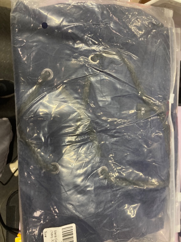 Photo 1 of ?Men's Banded Collar Stripe Shirt, Linen Cotton Mandarin Collar Long Sleeve Button Down Shirts Collarless Tops with Pocket for Casual & Business (Navy XXL)