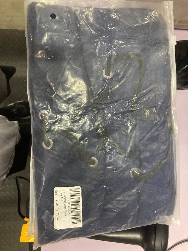 Photo 1 of ?Men's Banded Collar Stripe Shirt, Linen Cotton Mandarin Collar Long Sleeve Button Down Shirts Collarless Tops with Pocket for Casual & Business (Navy XXL)