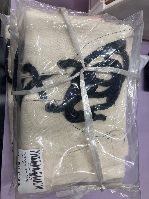 Photo 1 of ?Men's Banded Collar Stripe Shirt, Linen Cotton Mandarin Collar Long Sleeve Button Down Shirts Collarless Tops with Pocket for Casual & Business (Navy XL)