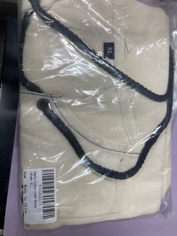 Photo 1 of ?Men's Banded Collar Stripe Shirt, Linen Cotton Mandarin Collar Long Sleeve Button Down Shirts Collarless Tops with Pocket for Casual & Business (Navy XXL)