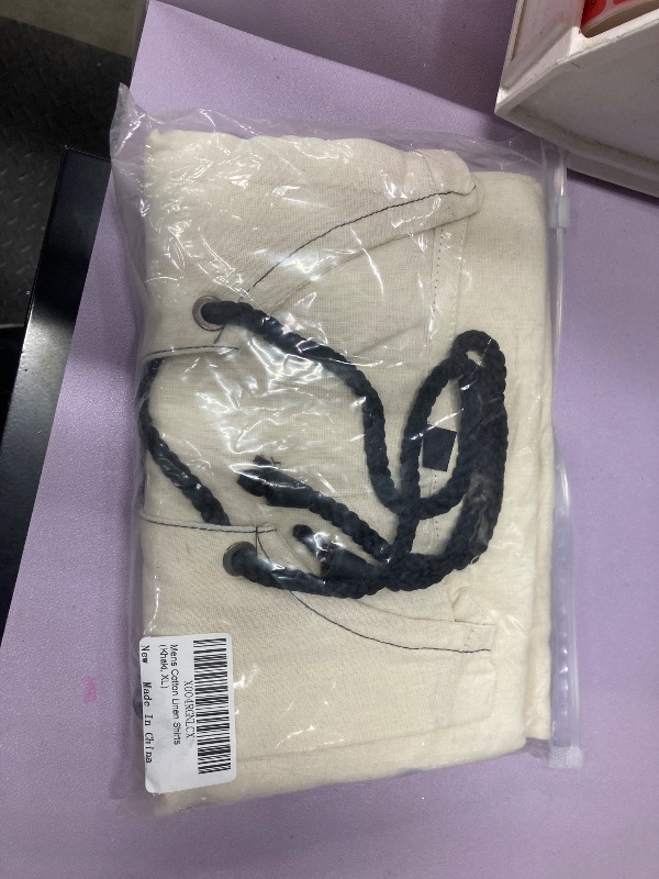 Photo 1 of ?Men's Banded Collar Stripe Shirt, Linen Cotton Mandarin Collar Long Sleeve Button Down Shirts Collarless Tops with Pocket for Casual & Business (Navy XXL)