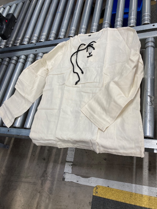 Photo 1 of ?Men's Banded Collar Stripe Shirt, Linen Cotton Mandarin Collar Long Sleeve Button Down Shirts Collarless Tops with Pocket for Casual & Business (Navy XL)