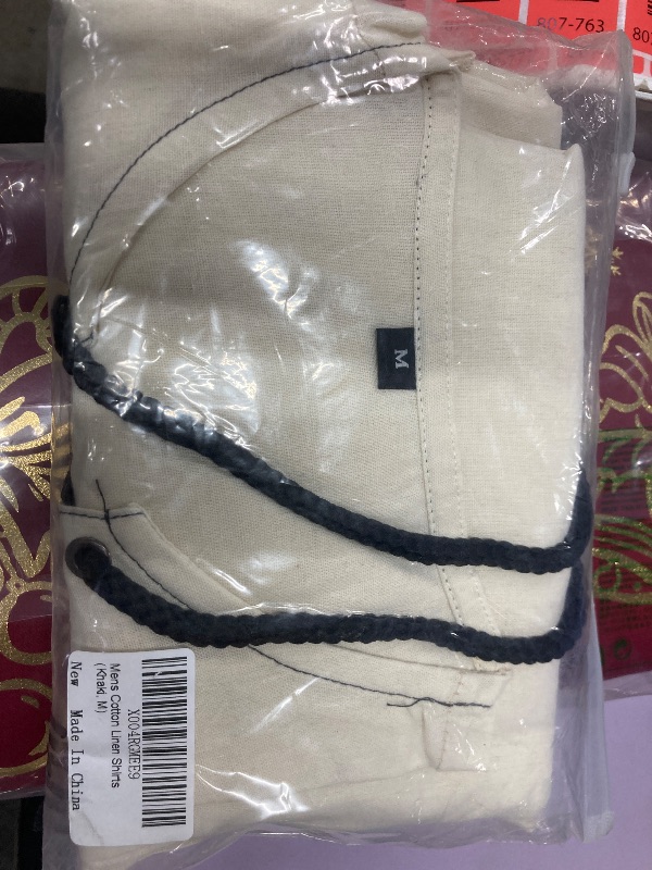 Photo 1 of ?Men's Banded Collar Stripe Shirt, Linen Cotton Mandarin Collar Long Sleeve Button Down Shirts Collarless Tops with Pocket for Casual & Business (Navy XL)