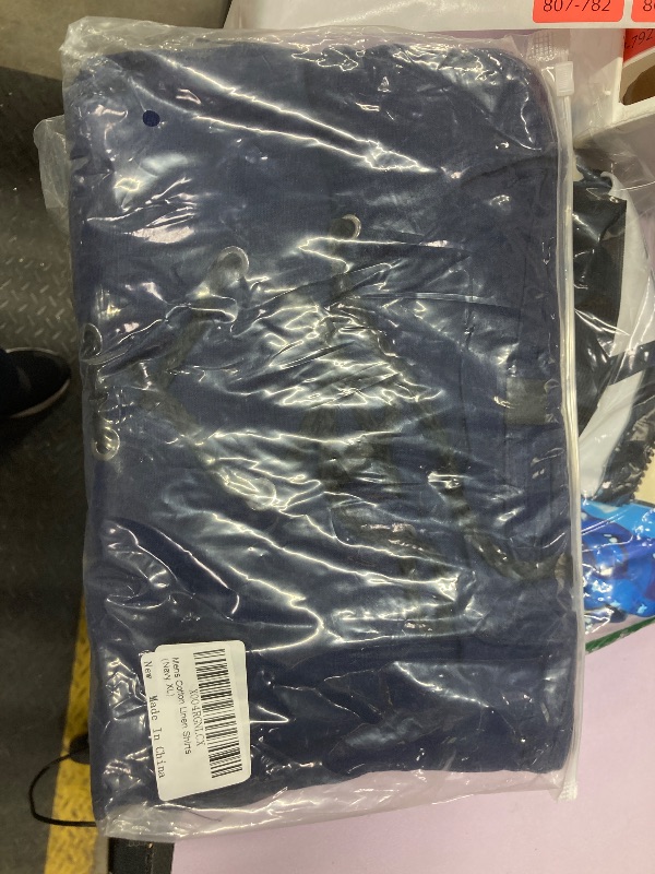 Photo 1 of ?Men's Banded Collar Stripe Shirt, Linen Cotton Mandarin Collar Long Sleeve Button Down Shirts Collarless Tops with Pocket for Casual & Business (Navy XXL)