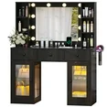Photo 1 of 
Ktaxon Makeup Vanity with Lighted Mirror, Vanity Table with Glass Table Top and Charging Station for Bedroom, Black