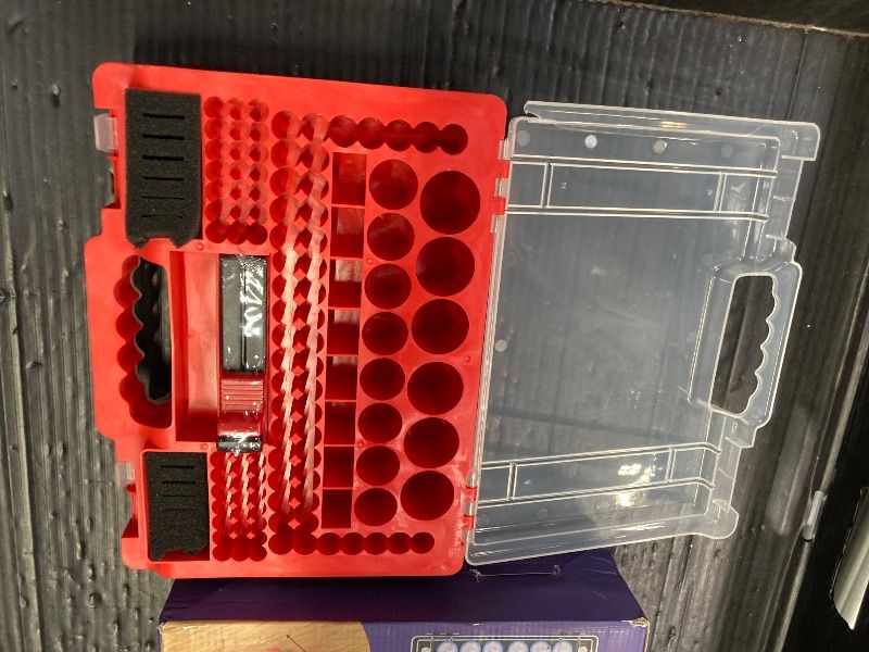 Photo 1 of ***BATTERIES NOT INCLUDED***Tututry Battery Organizer Storage Holder Box Case with Tester, Ultra-Large 262+ Batteries Container with Double-Sided, Holds AA AAA 4A 23A C D Cell 9V 3V Lithium 4LR44 CR3 CR123A 18650 (Red)***BATTERIES NOT INCLUDED***