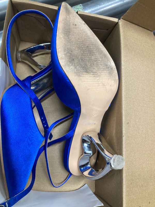 Photo 1 of ***used***Coutgo Womens Kitten Heels Closed Pointed Toe Heart Heel Ankle Strap Satin Pumps Wedding Prom Dress Shoes, Royal Blue,
